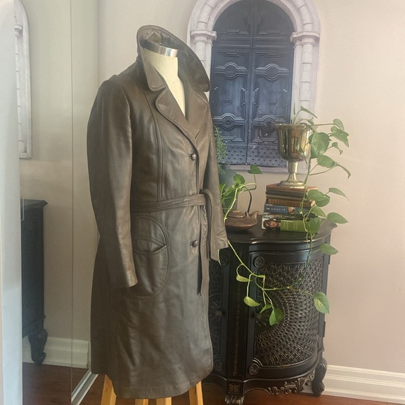 ✨TROJAN Vintage✨ Brown Taupe Belted Trench Coat Jacket Size [M] - Picture 2 of 14